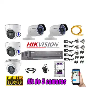 Kit 5 cámaras de seguridad hikvision full hd 1080p | 02 camaras con audio incorporado