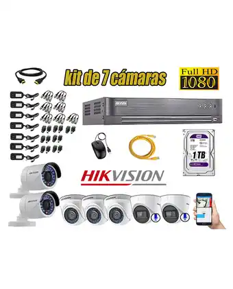 Tiendas EFE Kit 7 cámaras de seguridad hikvision full hd 1080p | 02 camaras con audio incorporado oferta