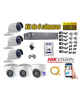 Tiendas EFE Kit 6 cámaras de seguridad hikvision full hd 1080p | 01 camara con audio incorporado oferta