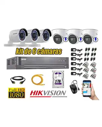 Tiendas EFE Kit 6 cámaras de seguridad hikvision full hd 1080p | 03 camaras con audio incorporado oferta