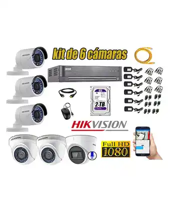 Tiendas EFE Kit 6 cámaras de seguridad hikvision full hd 1080p | 01 camara con audio incorporado oferta