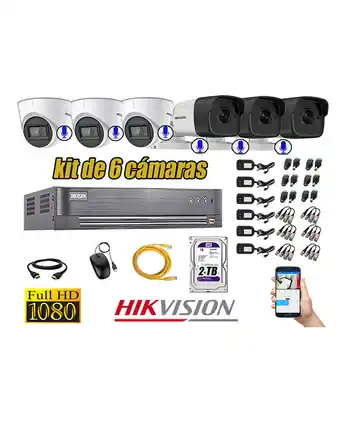 Tiendas EFE Kit 6 cámaras de seguridad con audio incorporado hikvision full hd 1080p oferta