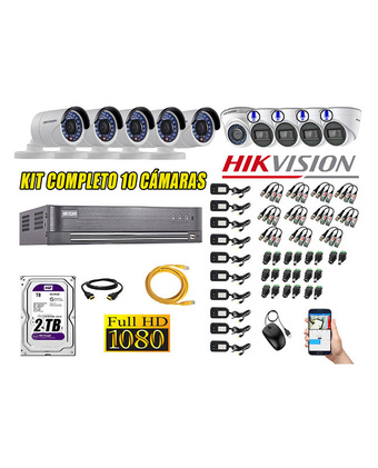Tiendas EFE Kit 10 cámaras de seguridad hikvision full hd 1080p | 04 camaras con audio incorporado oferta