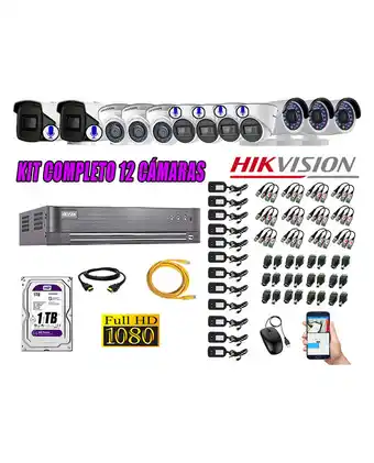 Tiendas EFE Kit 12 cámaras de seguridad hikvision full hd 1080p | 6 camaras con audio incorporado oferta