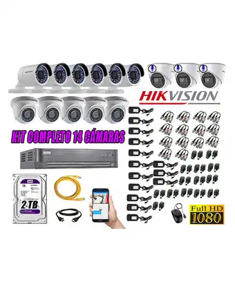 Tiendas EFE Kit 14 cámaras de seguridad hikvision full hd 1080p | 03 camaras con audio incorporado oferta