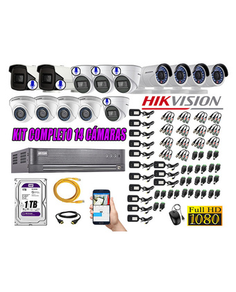 Tiendas EFE Kit 14 cámaras de seguridad hikvision full hd 1080p | 6 camaras con audio incorporado oferta