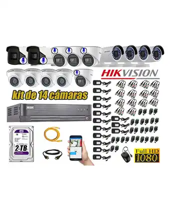 Tiendas EFE Kit 14 cámaras de seguridad hikvision full hd 1080p | 6 camaras con audio incorporado oferta