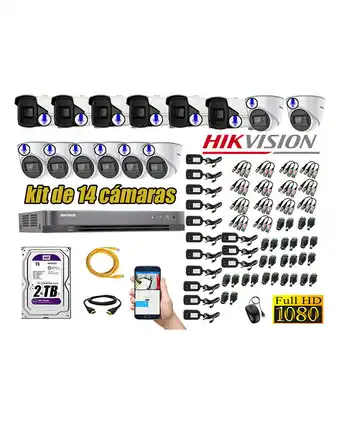 Tiendas EFE Kit 14 cámaras de seguridad con audio incorporado hikvision full hd 1080p oferta