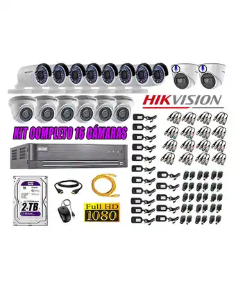 Tiendas EFE Kit 16 cámaras de seguridad hikvision full hd 1080p | 02 camaras con audio incorporado oferta