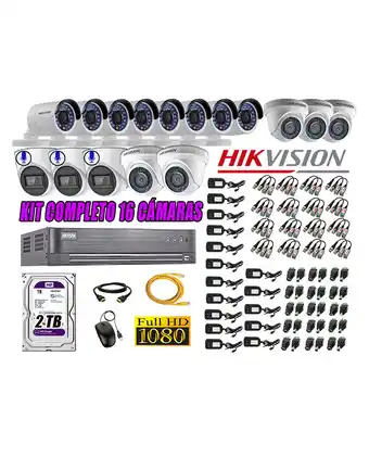 Tiendas EFE Kit 16 cámaras de seguridad hikvision full hd 1080p | 03 camaras con audio incorporado oferta