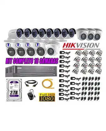 Tiendas EFE Kit 16 cámaras de seguridad hikvision full hd 1080p | 04 camaras con audio incorporado oferta