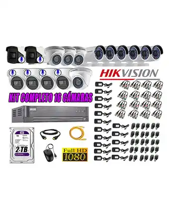 Tiendas EFE Kit 16 cámaras de seguridad hikvision full hd 1080p | 6 camaras con audio incorporado oferta