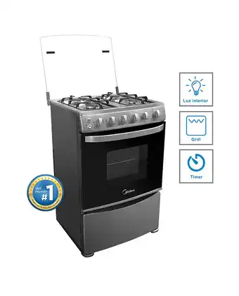 Tiendas EFE Cocina a gas 24"; con grill inox midea oferta