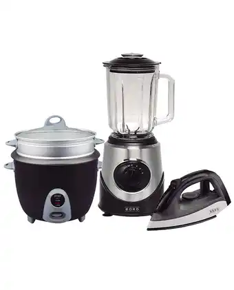 Tiendas EFE Combo bord: licuadora bla500 1.5l + plancha a vapor bp1200 + olla arrocera 1.5l oferta