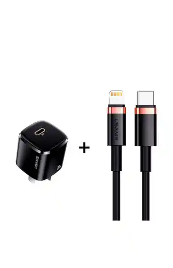 Tiendas EFE Kit usams cargador de pared t36 ultra rápido pd 20w + u63 cable tipo-c a lightning pd 20w - negro oferta