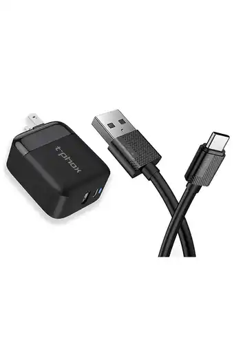 Tiendas EFE Cargador de carga rápida 18w t phox coco negro + cable tipo c oferta