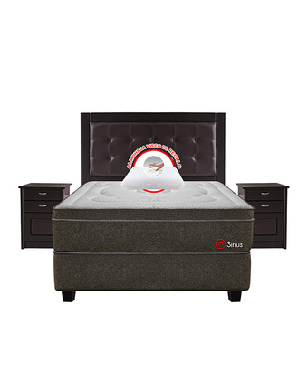 Tiendas EFE Juego de dormitorio forli sirius gatteo queen + colchón + box tarima + cabecera + velador + protector + almohada oferta