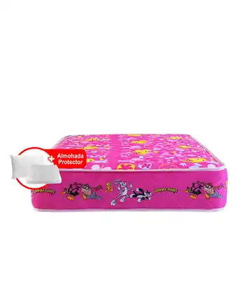 Tiendas EFE Colchón forli looney tunes rosado 1.5 plazas + 1 almohada silicona + 1 protector oferta