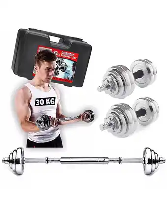 Tiendas EFE Set de 30 kg pesas cromadas + mancuernas + adaptador + maletín - sport fitness oferta