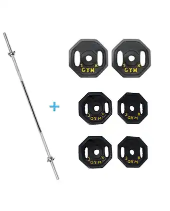Tiendas EFE Pack genericas: pesas barra recta + 22 kilos discos 3 kg, 5 kg hexagonales oferta