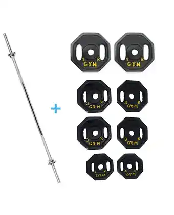 Tiendas EFE Pack genericas: pesas barra recta + 26 kg discos 3 kg, 5 kg, 2 kg hexagonales oferta