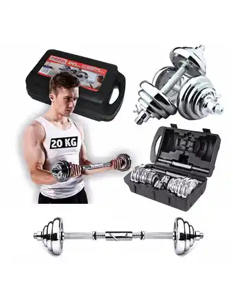 Tiendas EFE Set de 20 kg pesas cromadas + mancuernas + adaptador + maletín - sport fitness oferta