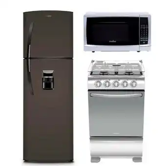 Hiraoka Refrigeradora mabe rma255fypg 239l + cocina glp mabe tx5110p1 4 hornillas + horno microondas mabe hmm20peg 20l oferta
