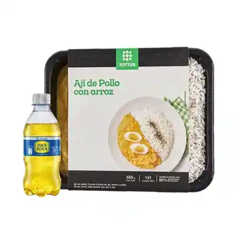 Tottus Ají de pollo con arroz blanco + gaseosa x 300 ml oferta