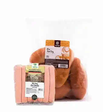 Tottus Pan hot dog embolsado x 540gr + hot dog premium de cerdo x 1 kg oferta