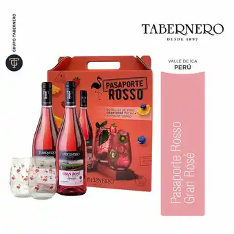 Tottus Vino tabernero rose 2 un + vasos oferta