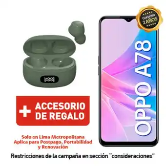 Claro A78 128gb negro + audífonos wireless + portabilidad + postpago + plan max ilimitado 69.90 p oferta