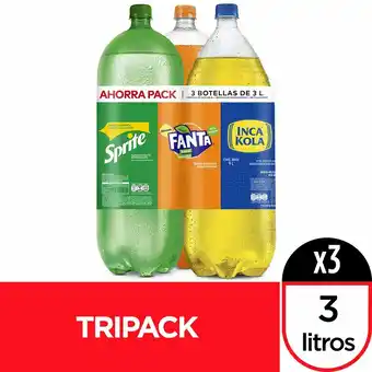 Tottus Gaseosa inca kola + fanta + sprite x 3lt oferta