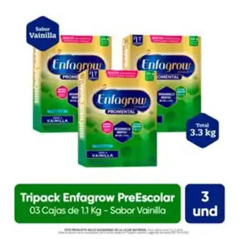 Mifarma Tripack enfagrow premium promental preescolar niños 3 a 5 años sabor vainilla 1.1 kg 3 unidades oferta