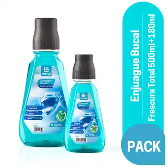 Tottus Pack enjuague bucal refrescante 500 ml + 180 ml oferta