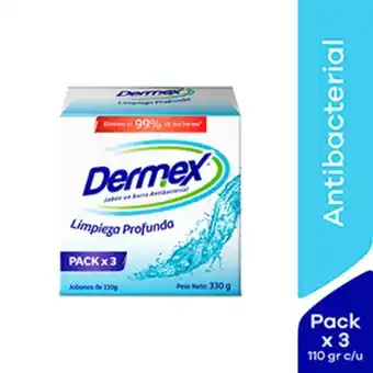 Mifarma Tripack jabones en barra dermex antibacterial limpieza profunda - pack 3 un oferta