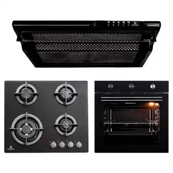 Hiraoka Cocina glp empotrable indurama egi-604vdneg 4 hornillas + campana extractora indurama cei-602ne 60cm + horno empotrable glp i oferta