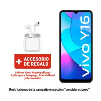 Claro Y16 64gb dorado + bund audif + portabilidad + postpago + plan max ilimitado 69.90 p oferta