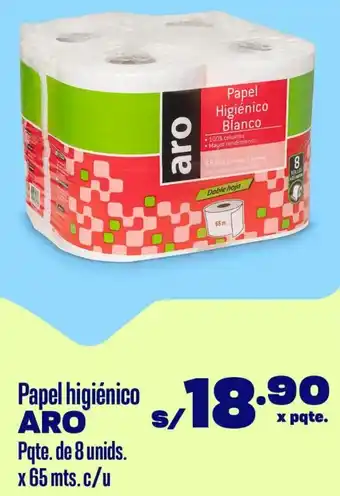 Makro Papel Higiénico Aro Pqte de 8Unids x 65,mts c/u oferta