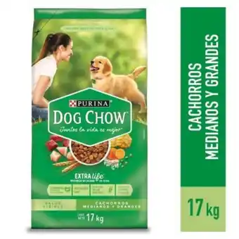 Tottus Alimento para perros dog chow extra life cachorro mediano y grande 17 kg oferta