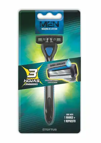 Tottus Maquina de afeitar 3 hojas hombre + 1 repuesto oferta