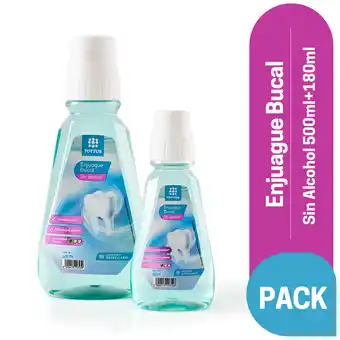 Tottus Pack enjuague bucal sin alcohol 500 ml + 180 ml oferta