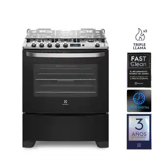 Tottus Cocina a gas negra 5 hornillas 30" 76usr oferta