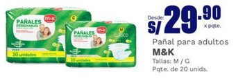 Makro Pañal para adultos M&K Tallas: M/G Pqte. de 20 unids. oferta