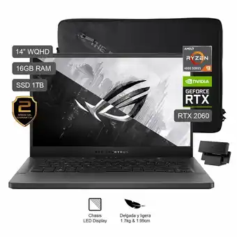 Tottus Laptop gamer rog zephyrus g14 14'' ga401iv ryzen 9 4900hs 16g 1tssd rtx2060 oferta