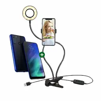 Tottus Smartphone one fusion 128gb 4gb azul + aro de luz led con soporte celular oferta