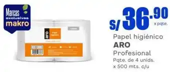Makro Papel higiénico ARO Profesional Pqte. de 4 unids. x 500 mts. c/u oferta