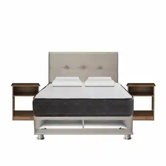 Tottus Dormitorio samay perla 2 plazas + 2 veladores + cabecera + 2 almohadas oferta
