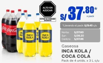Makro Gaseosa INCA KOLA / COCA COLA Pack de 4 unids. x 3 L c/u oferta