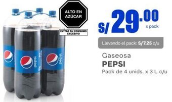 Makro Gaseosa PEPSI Pack de 4 unids. x 3 L c/u oferta