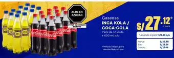 Makro Gaseosa INCA KOLA / COCA-COLA S Pack de 12 unids. x 600 ml. c/u oferta